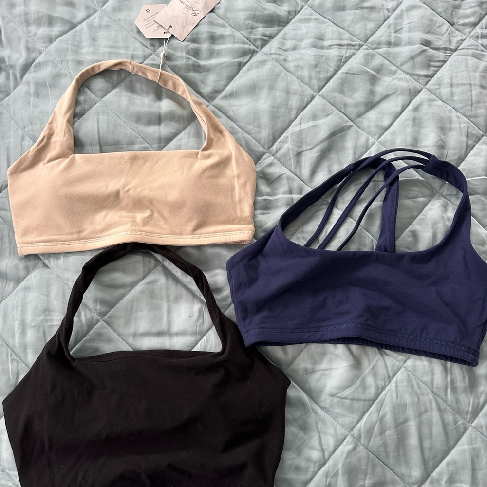 Set of 3 Buffbunny Sports Bras, Medium - Cream, Blue, and Black